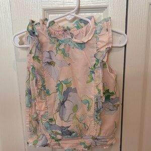 Janie and Jack Pink Floral Ruffle Tank with Blue & Green Accents